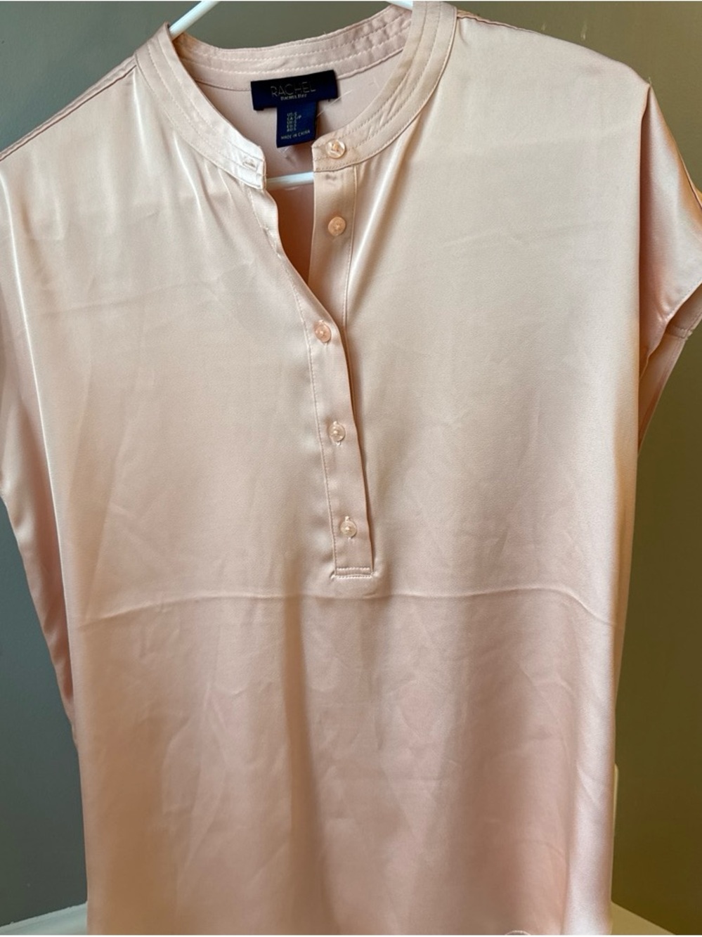 RACHEL Rachel Roy Pale Pink Satin Henley Blouse